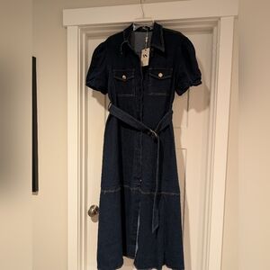 Denim Belted Dress With Gold Hardware